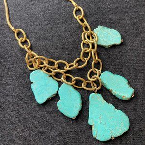 Anthropologie Statement Necklace Turquoise and Gold Chain